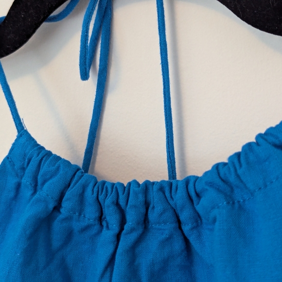 NWT Mango Blue Linen Boho Halter Dress With Open Back Beads, Sz L - Picture 6 of 8